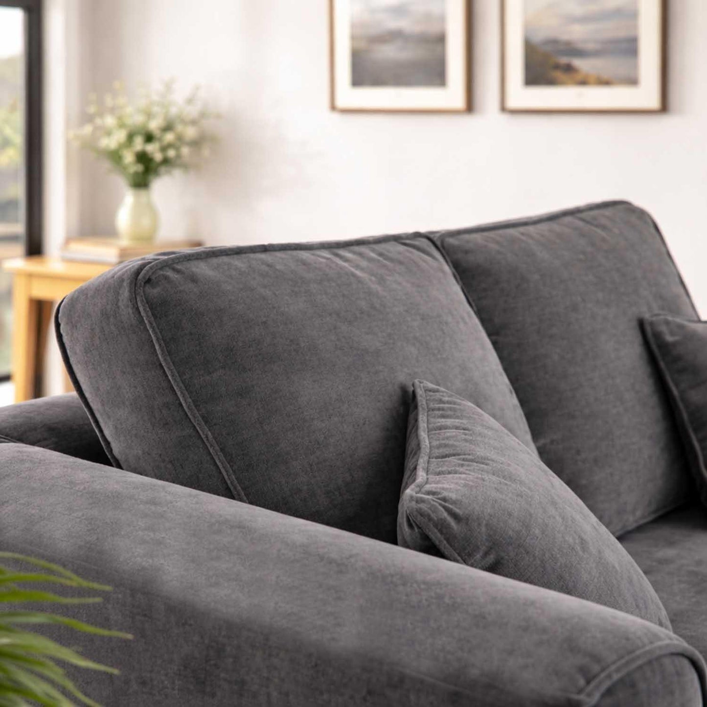 Ascot Large 2 Seater Sofa Chenille Fabric Beige or Charcoal