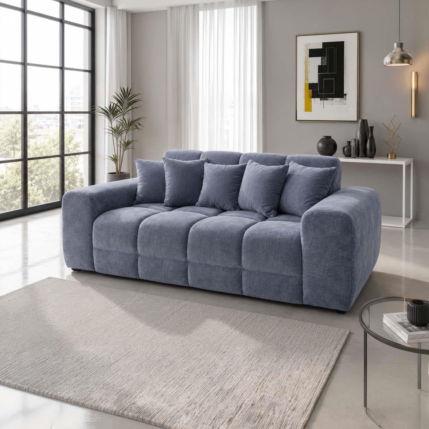 Jenson Plush Velvet 3 + 2 Seater Sofa Set Deep Seats & Boxed Arms
