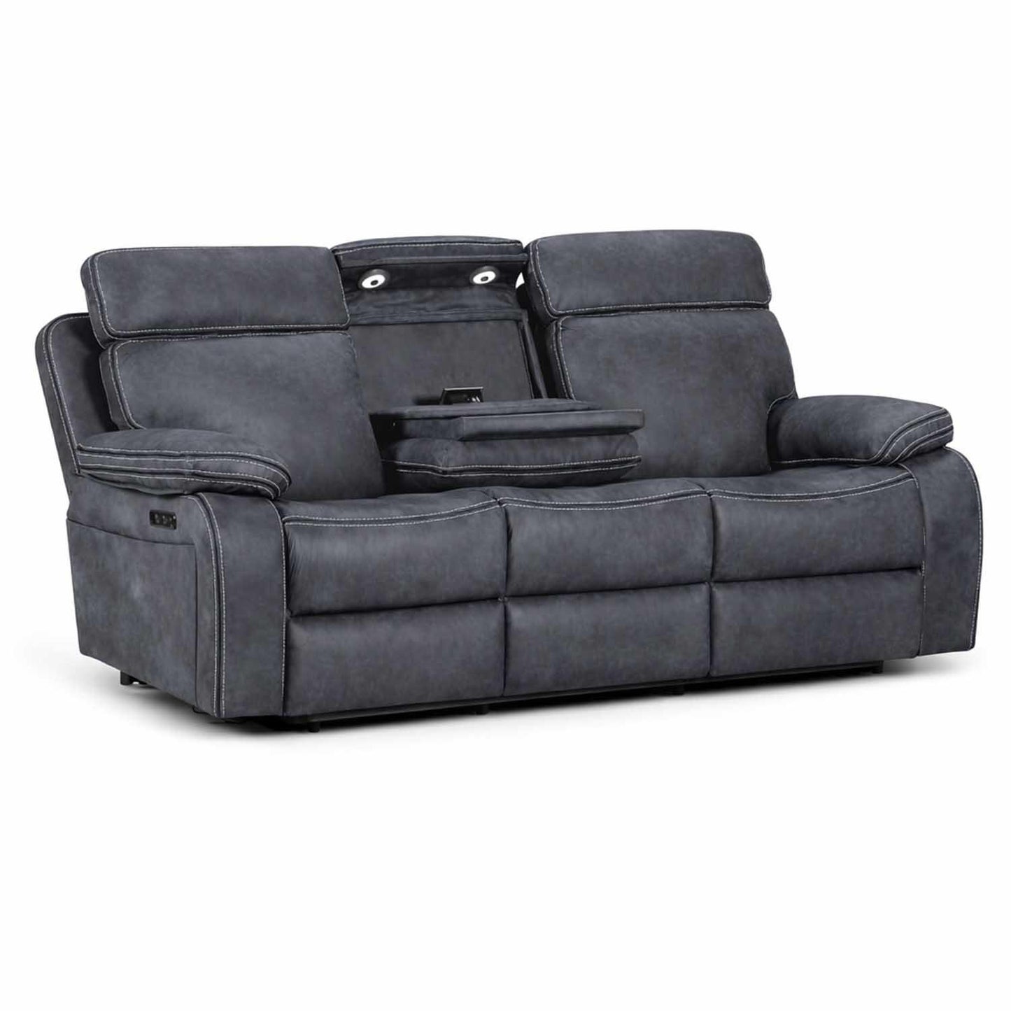Tokyo Grey Leatheraire Power 3 Seater Sofa Electric Recliner USB