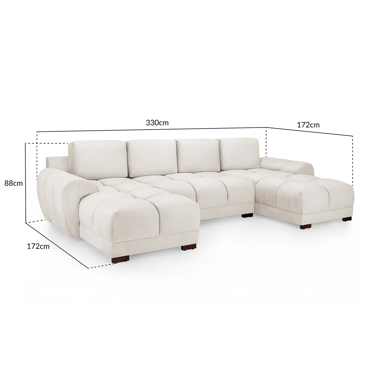 Zura Plush Velvet Large U Shaped 4 - 5 Seater Sofa | Cream, Grey or Mocha