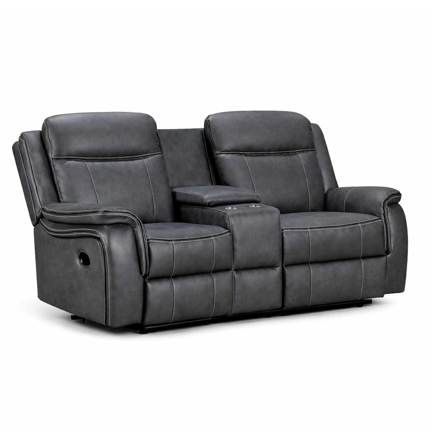Tara Reclining Grey Leather Look Manual 2 Seater Sofa