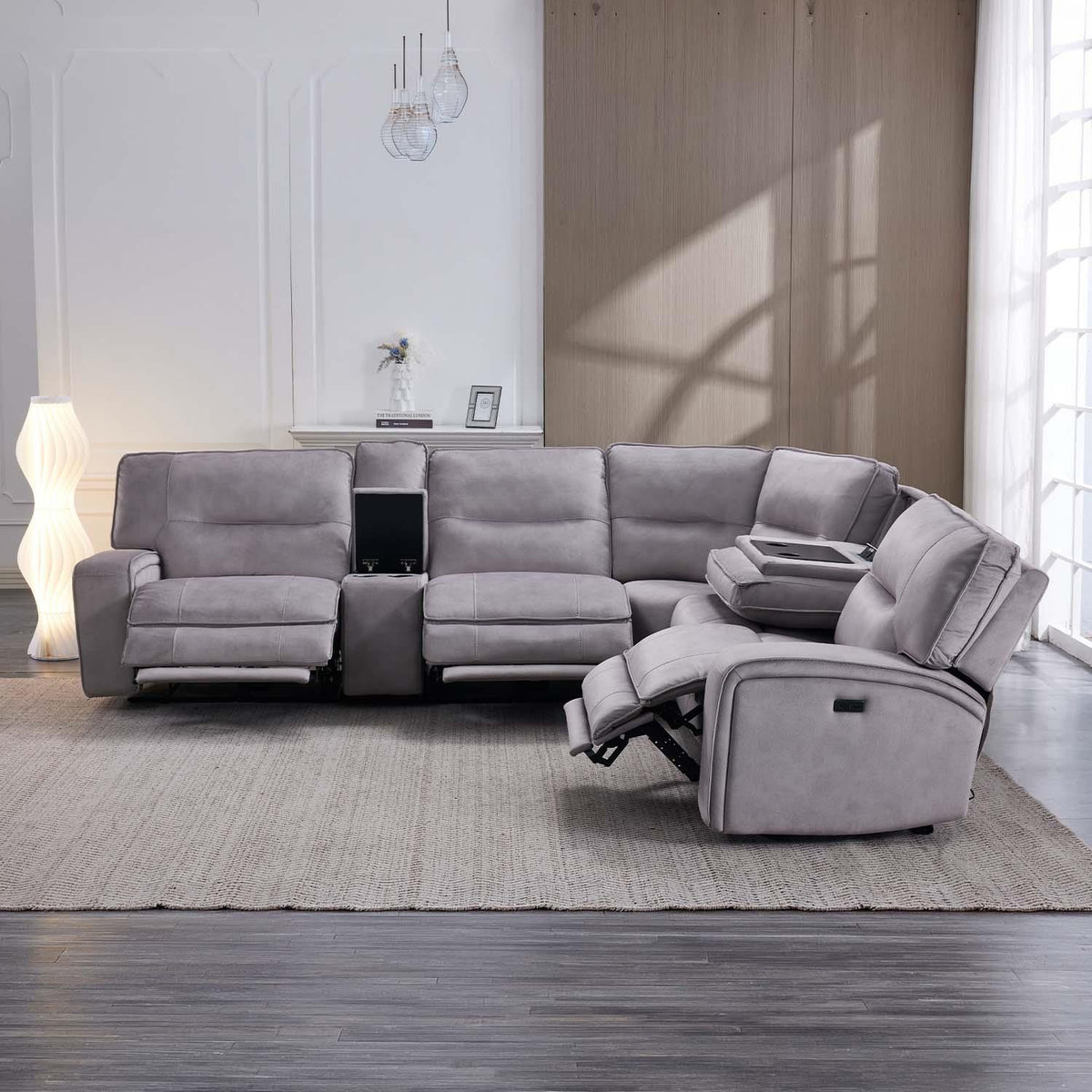 Caleb Power Electric Reclining Corner Sofa 5 Seater Aspen Latte USB