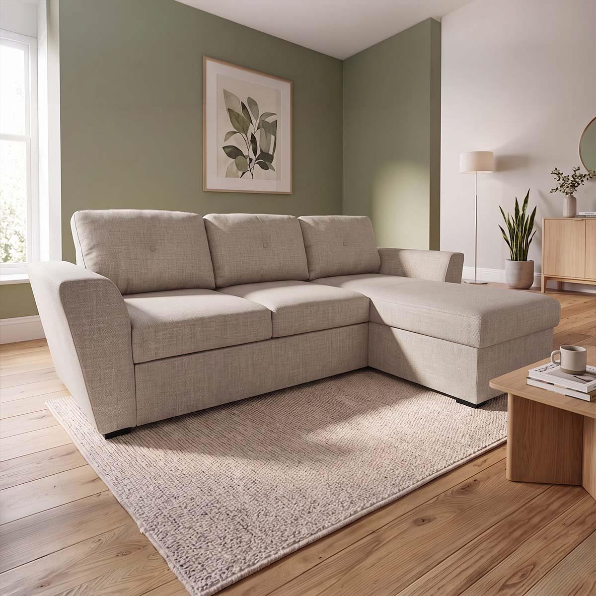 Oregon Universal 3 Seater L shaped Spill Resistant Fabric Corner Sofa Bed