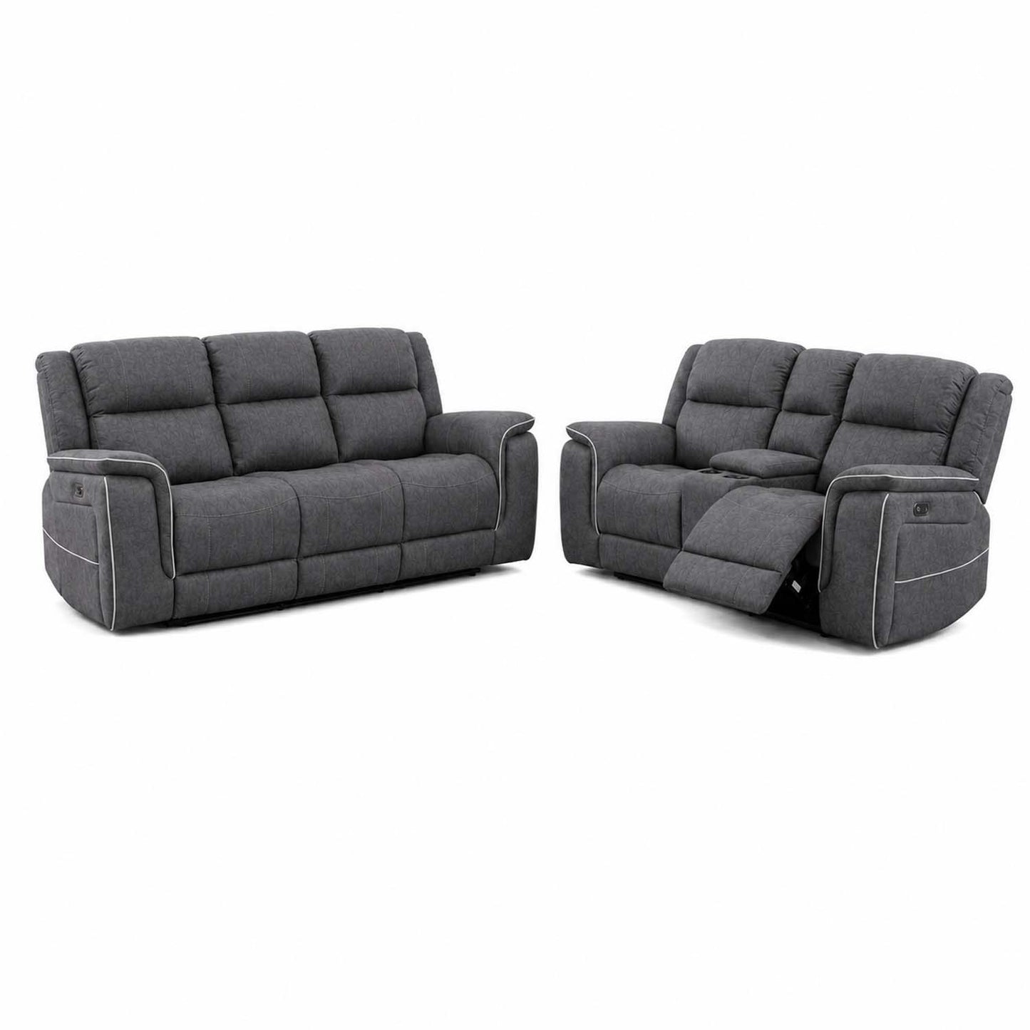 Anna Grey Fabric Electric Reclining Sofa Suite USB Charging Cup Holder