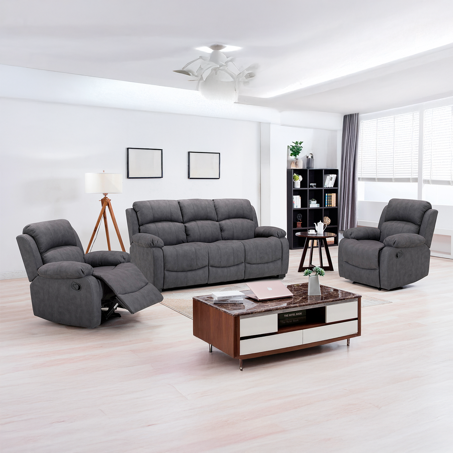 Alaska Grey Full Fabric 3 Piece Sofa Suite
