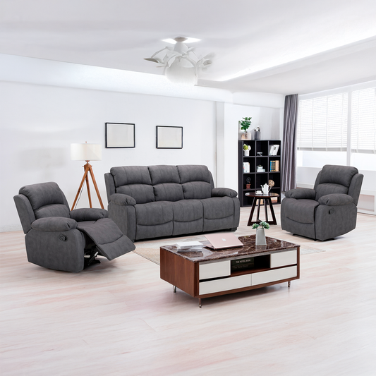 Alaska Grey Full Fabric 3 Piece Sofa Suite