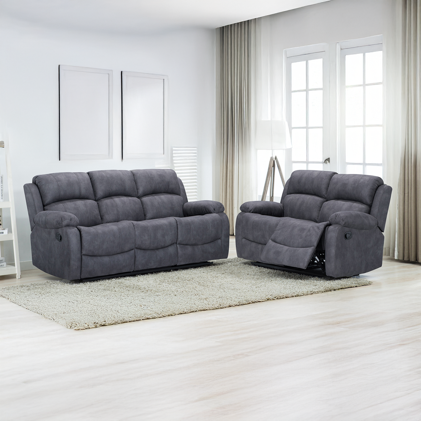 Alaska Full Fabric Reclining Sofa Suite 3 + 2 - Grey