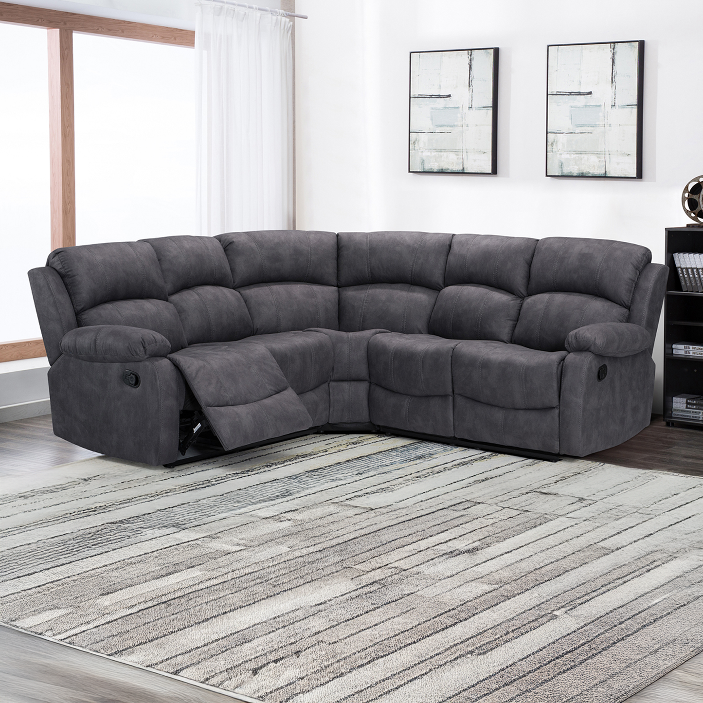 Alaska Full Fabric Reclining 5 Seater Corner Sofa - Grey