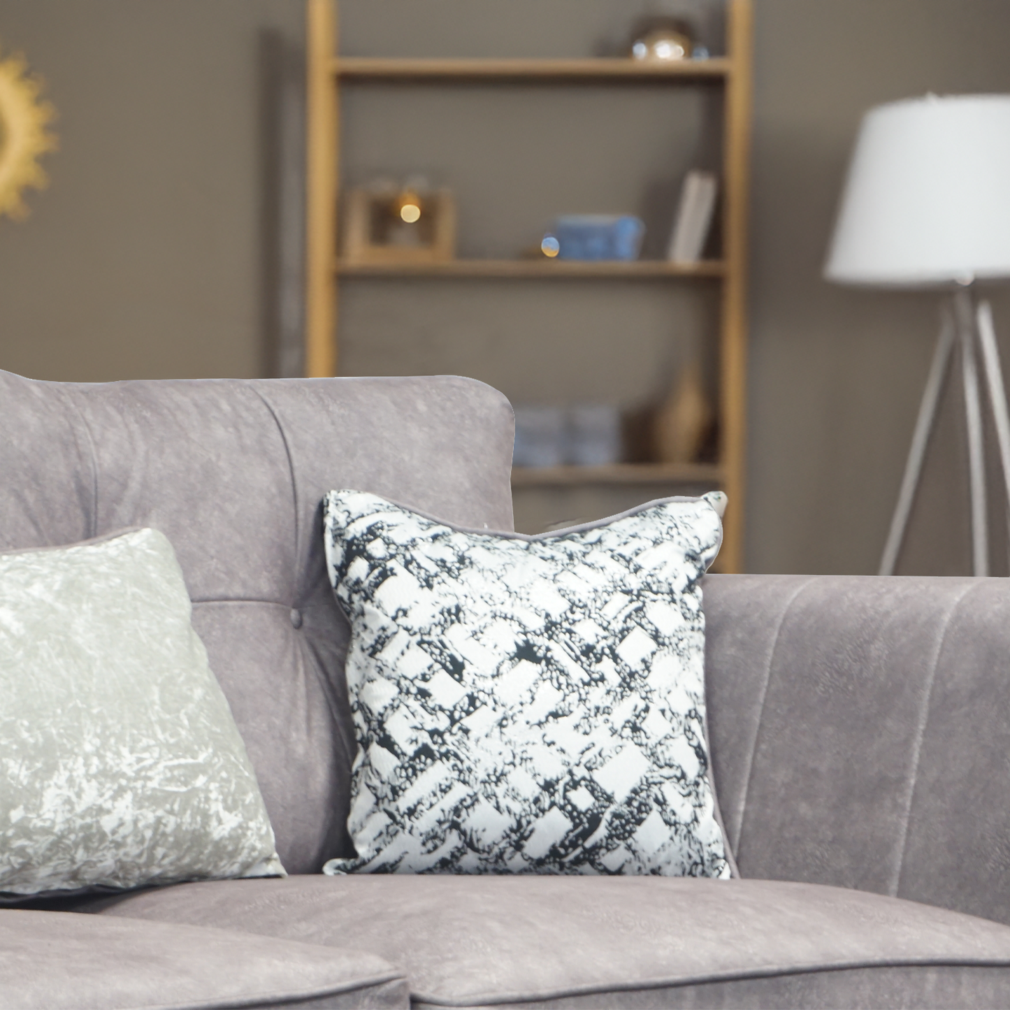 Ariana Grey 3 + 2 Seater Sofa Set with Tufted Back and Cushions