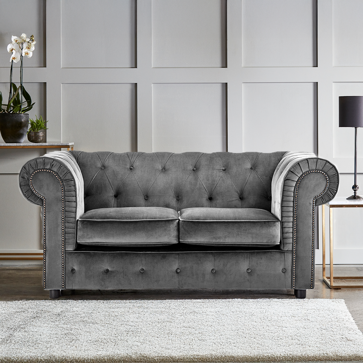 Ashbourne Chesterfield Plush Velvet 2 Seater