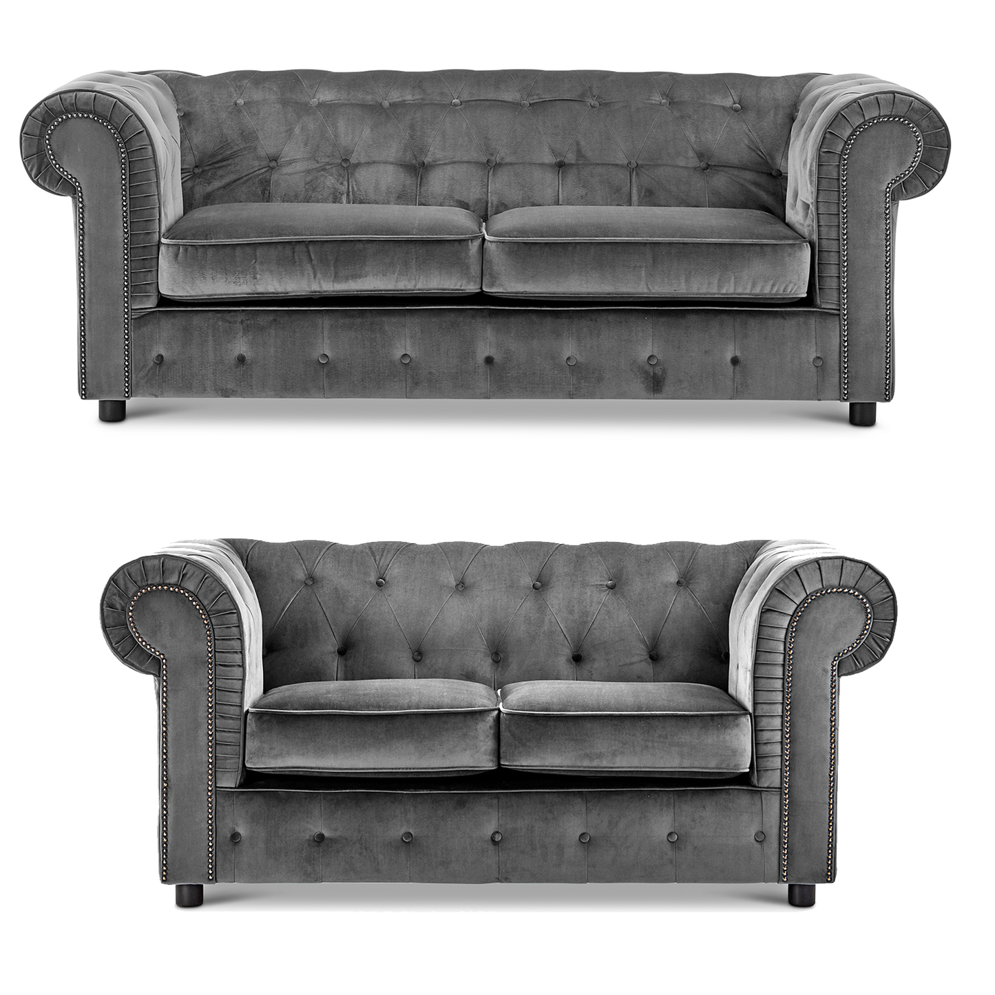 Ashbourne Chesterfield Plush Velvet Fabric Sofa Suite
