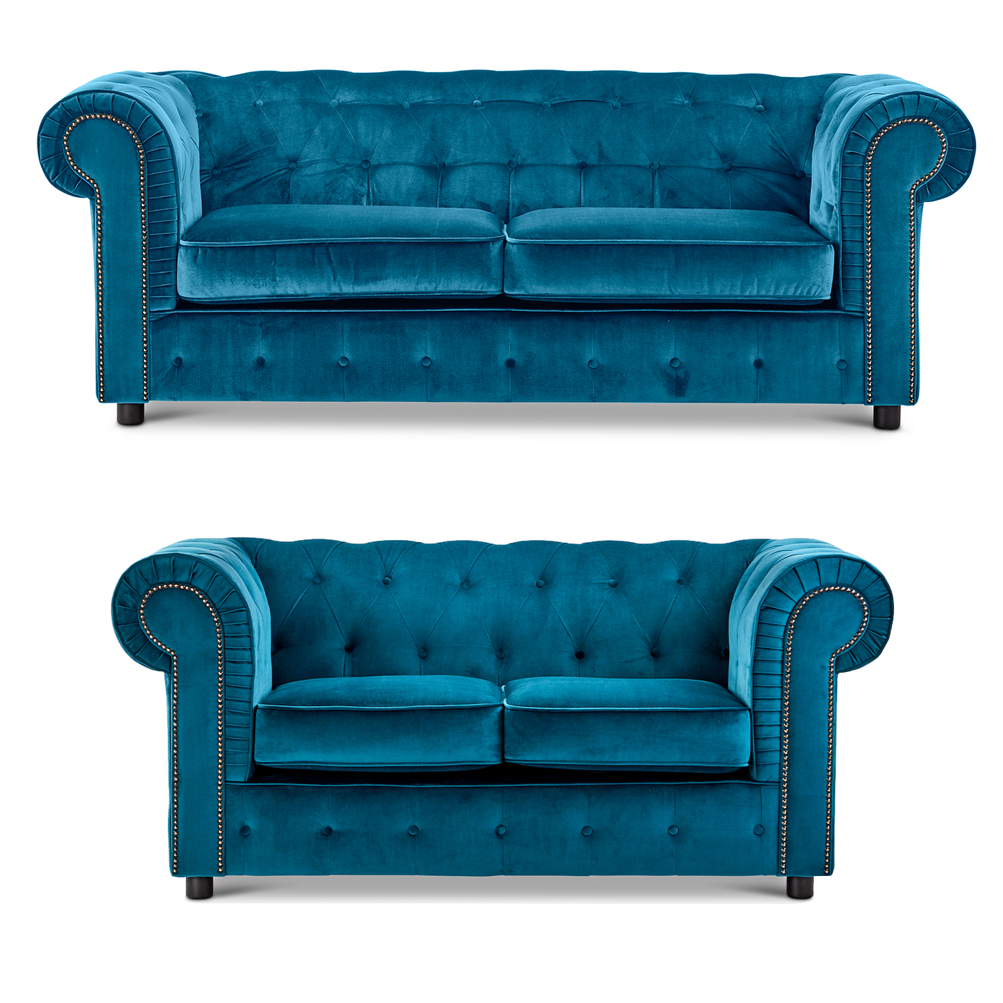 Ashbourne Chesterfield Plush Velvet Fabric Sofa Suite
