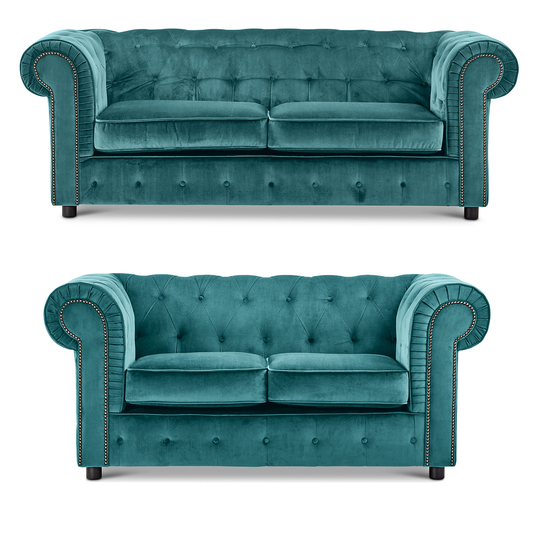 Ashbourne Chesterfield Plush Velvet Fabric Sofa Suite