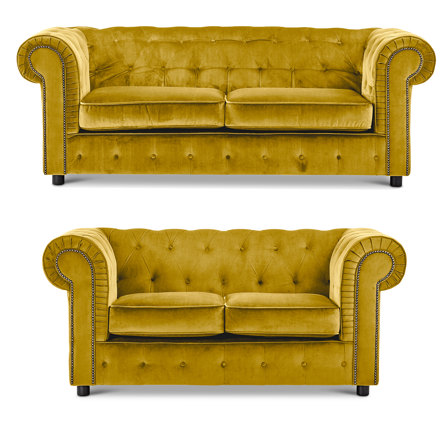 Ashbourne Chesterfield Plush Velvet Fabric Sofa Suite