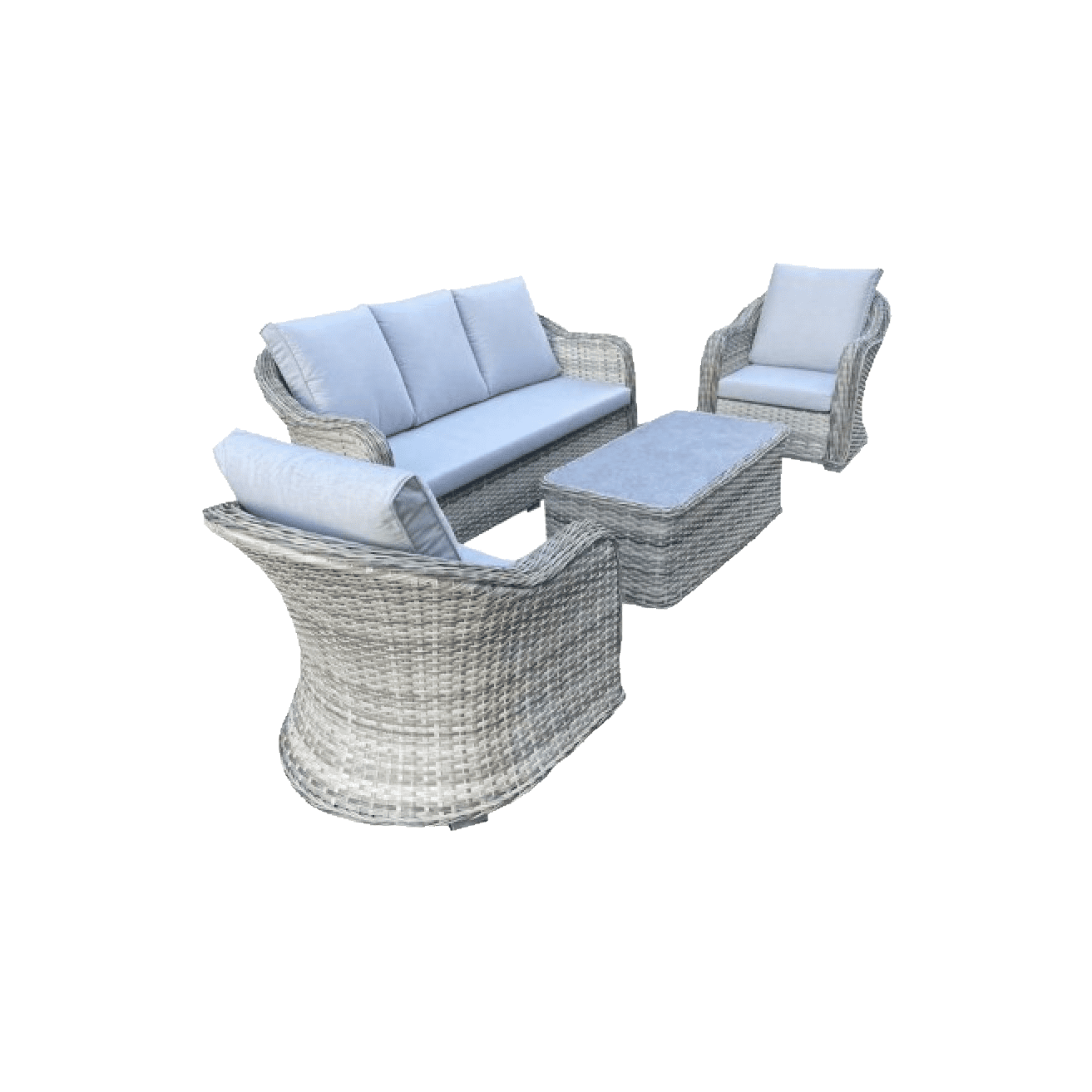 4 Piece Grey Rattan Lounge Set With Glass Top Coffee Table - 2