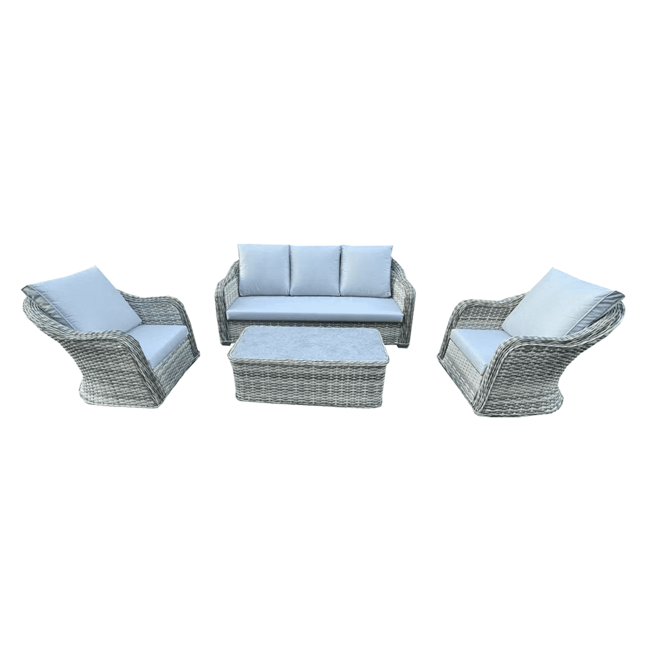 4 Piece Grey Rattan Lounge Set With Glass Top Coffee Table - 3