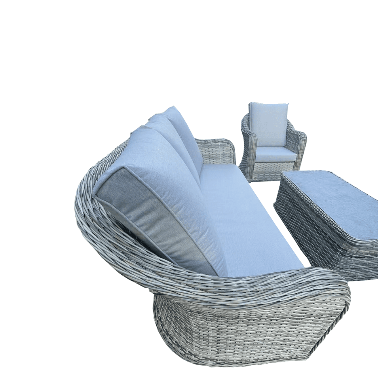 4 Piece Grey Rattan Lounge Set With Glass Top Coffee Table - 5
