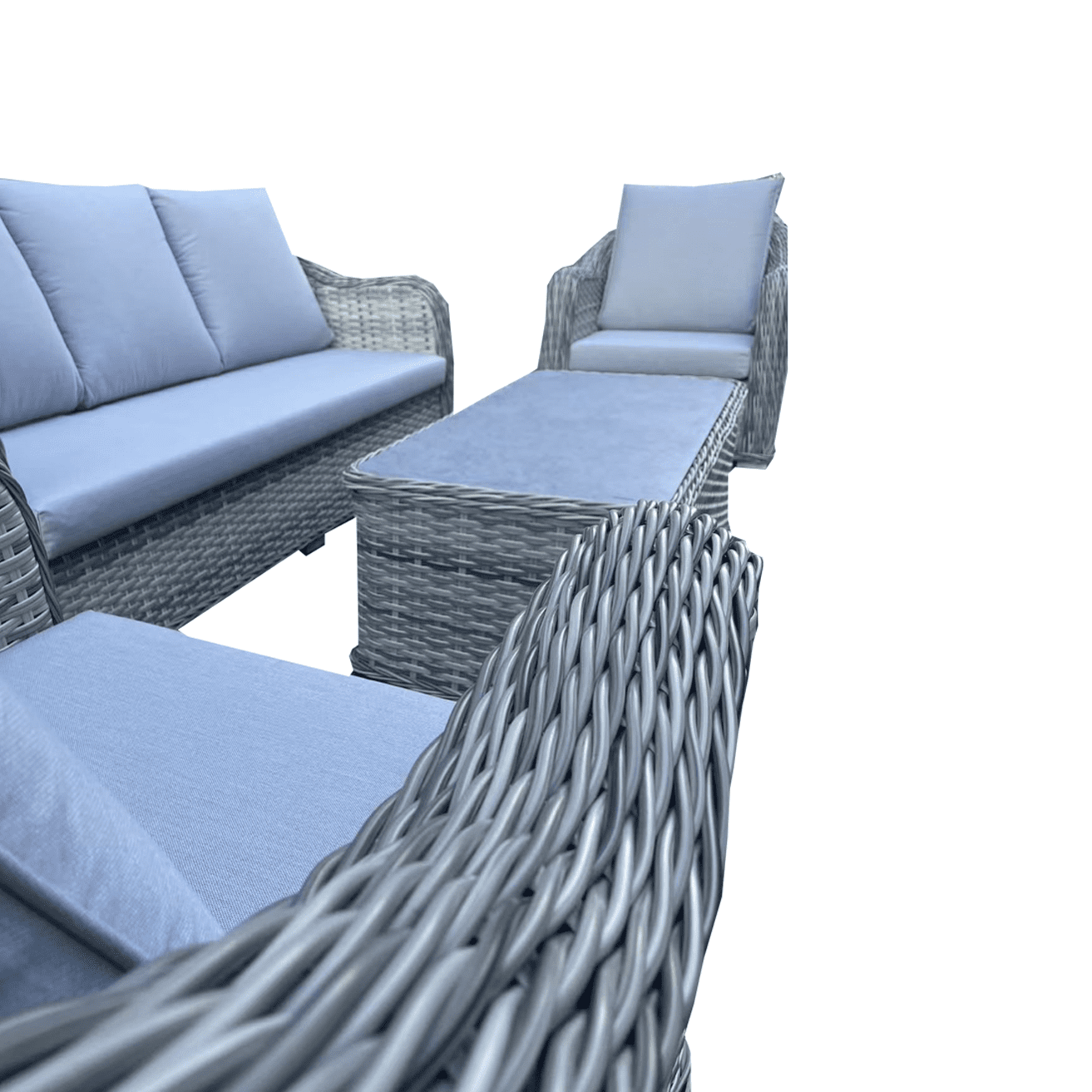 4 Piece Grey Rattan Lounge Set With Glass Top Coffee Table - 6