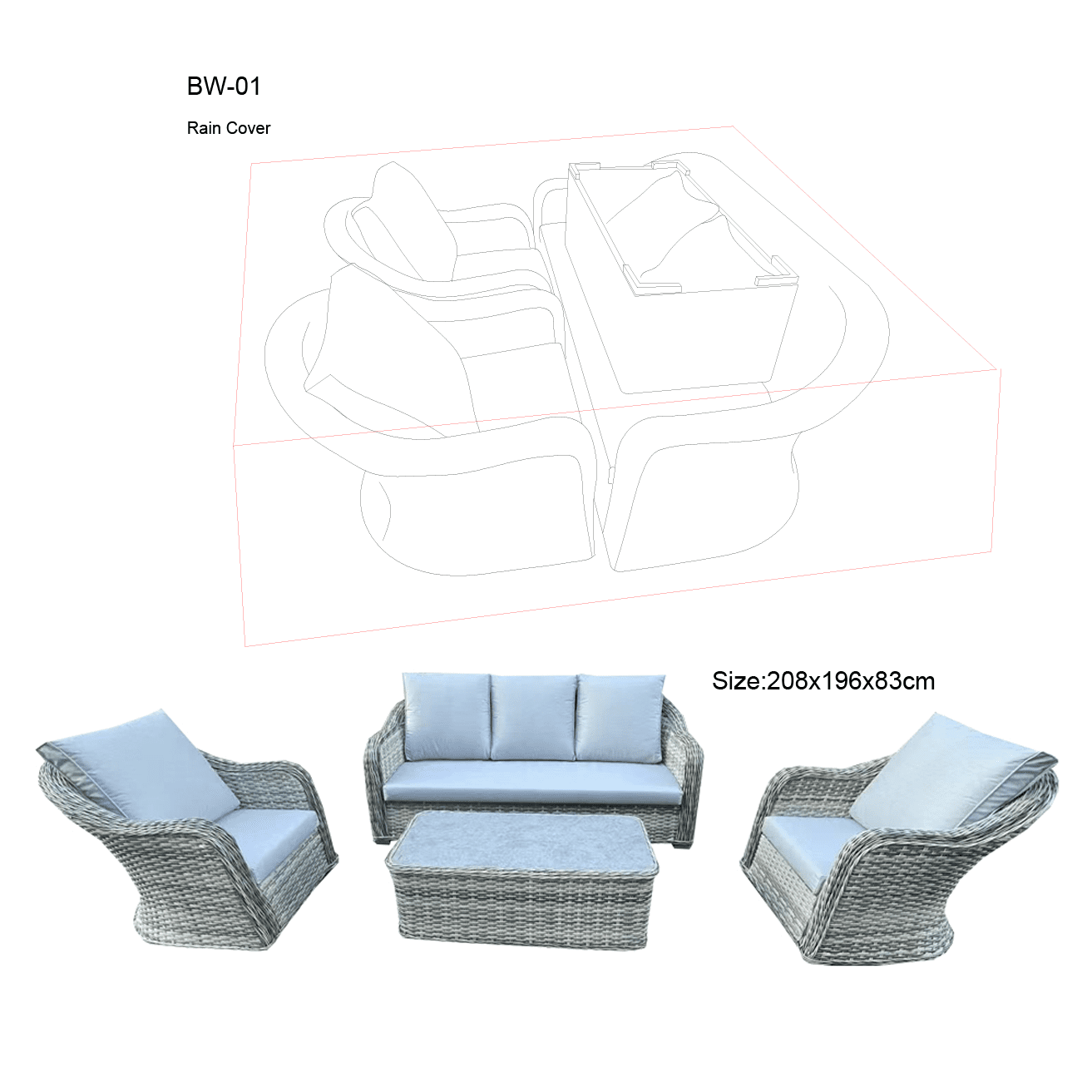4 Piece Grey Rattan Lounge Set With Glass Top Coffee Table - 9