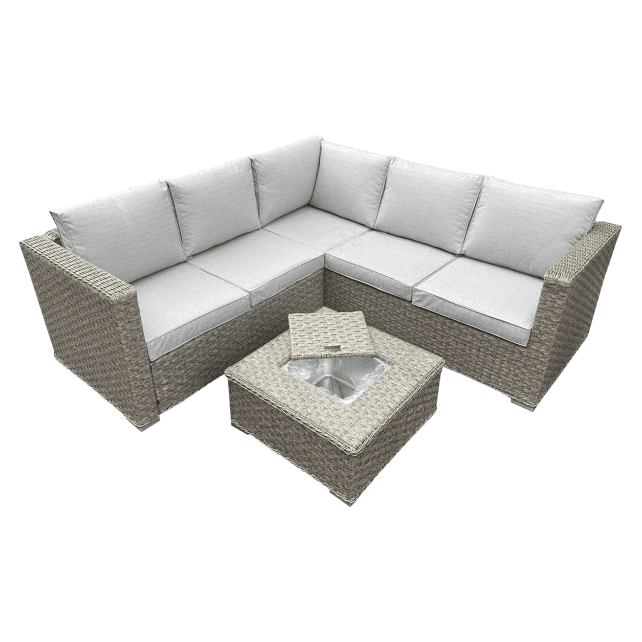 Rattan Brown Garden 5 Seater Corner Sofa With Table Outdoor