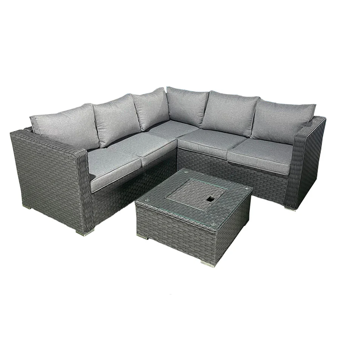 Rattan Grey Garden 5 Seater Corner Sofa With Table Outdoor