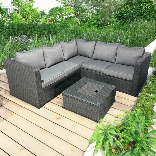 Rattan Grey Garden 5 Seater Corner Sofa With Table Outdoor