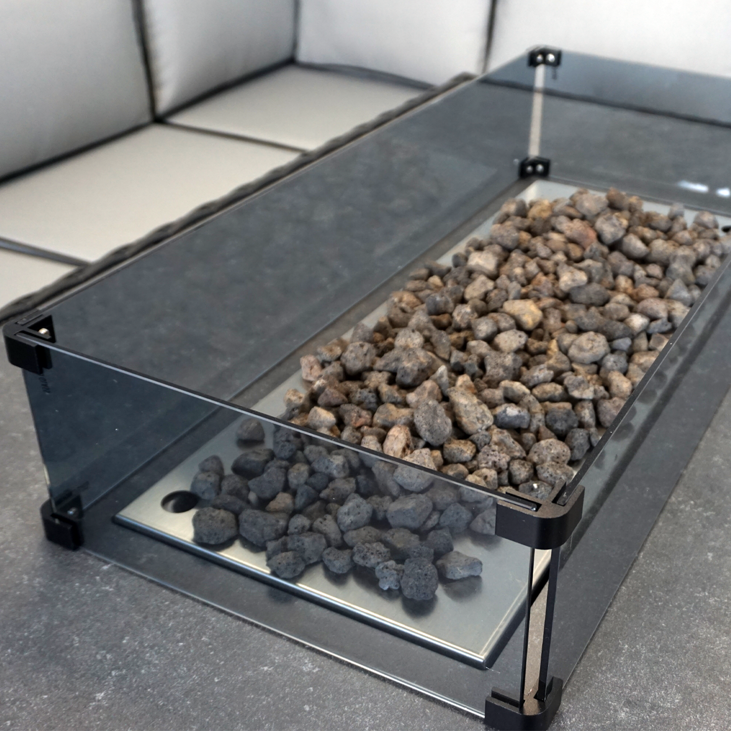 L Shaped 9 Seater Black Rattan Patio Set With Fire Pit Table