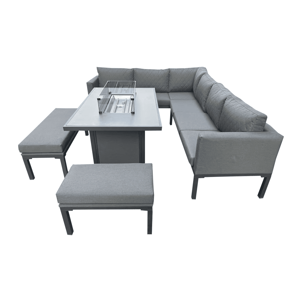 L Shaped 9 Seater Grey Garden Patio Set + Fire Pit Table - 4