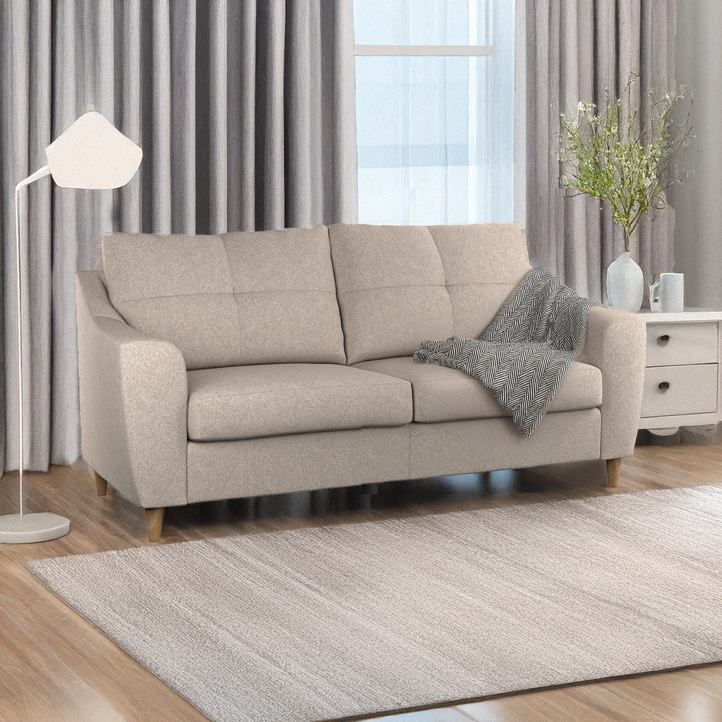 Baxter Tufted Fabric 3 Seater Sofa