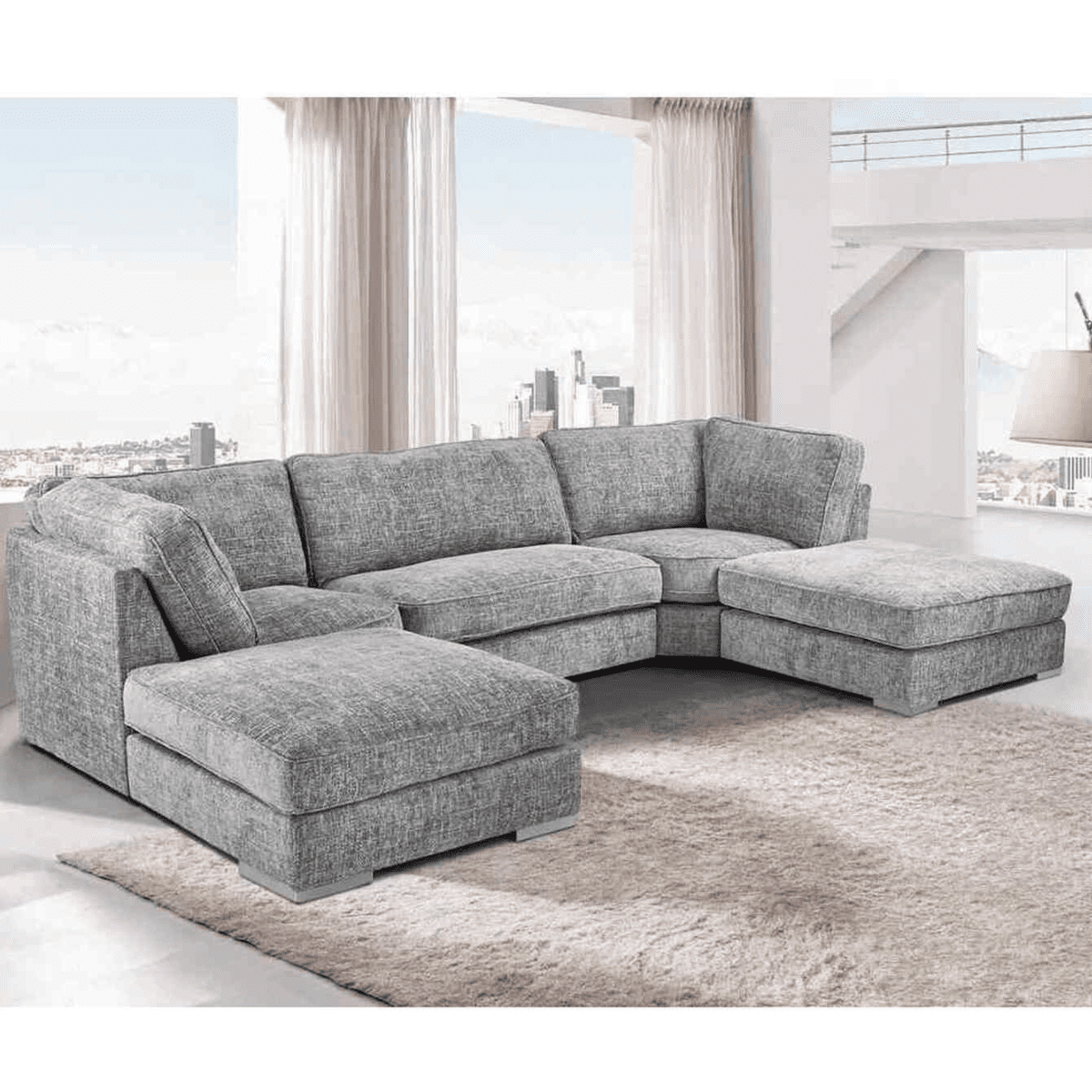Bishop U-Shaped Grey Fabric Sofa
