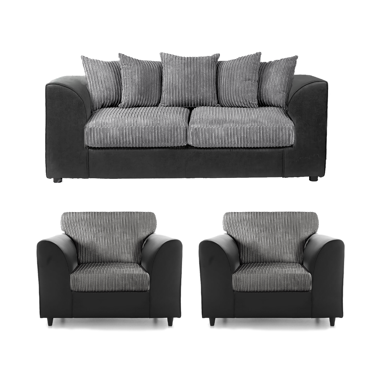 Luxor Full Jumbo Cord 3 Seater and 2 x Armchairs - Scatter Back