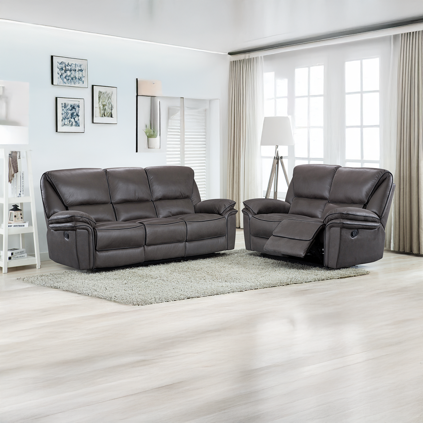 Boston Grey Suede Fabric Manual Reclining Sofa Suite