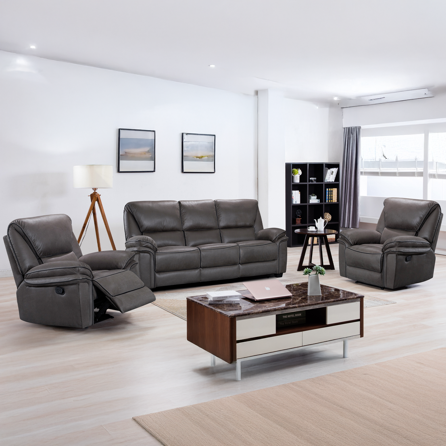 Boston Grey Suede Fabric 3 Piece Sofa Suite Sofa Suite