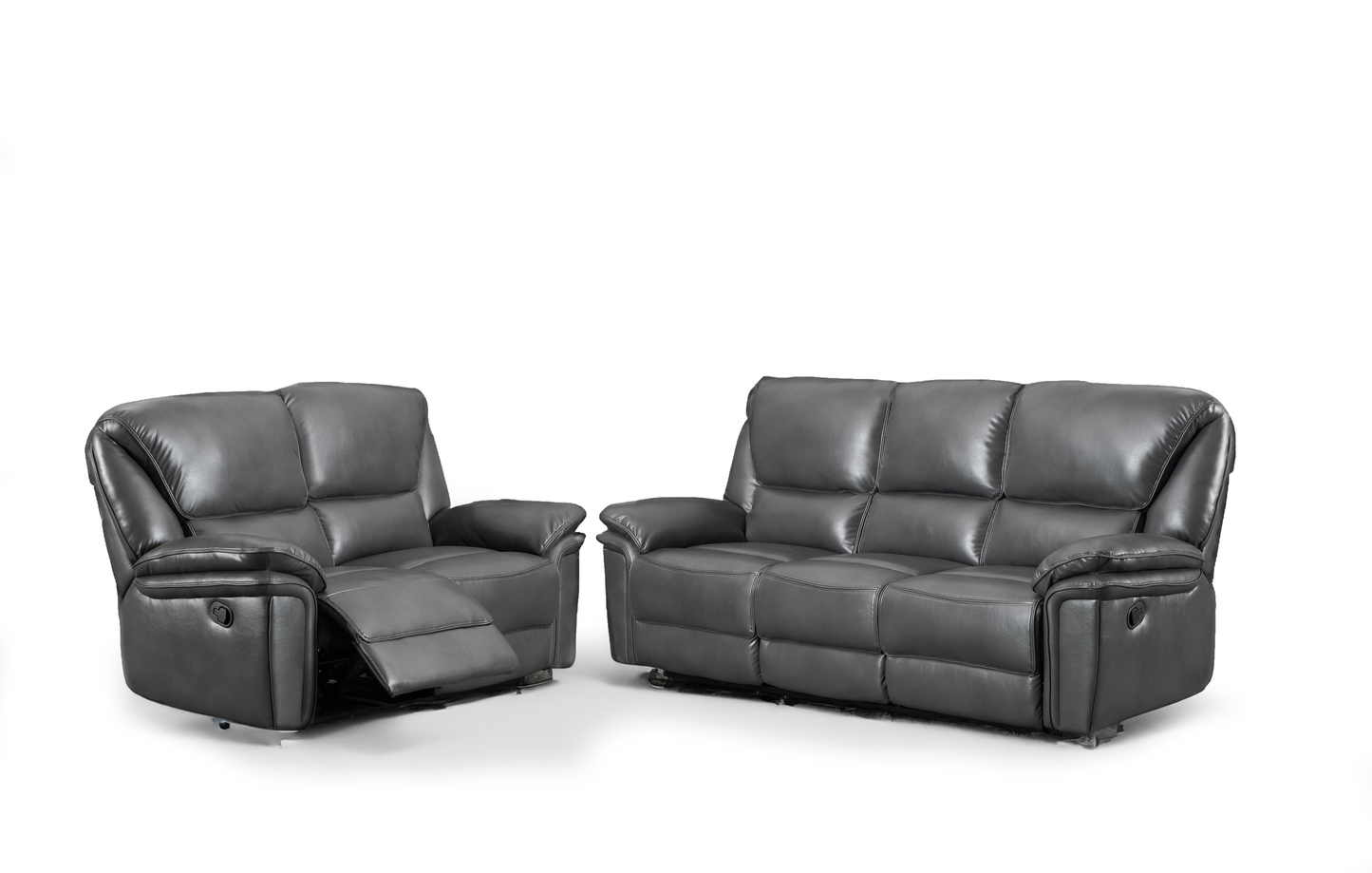 Boston Grey Leather Aire Manual Reclining Sofa Suite