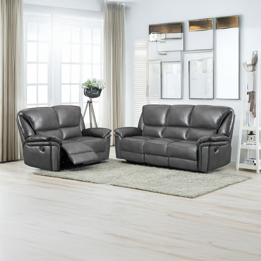 Boston Grey Leather Aire Manual Reclining Sofa Suite