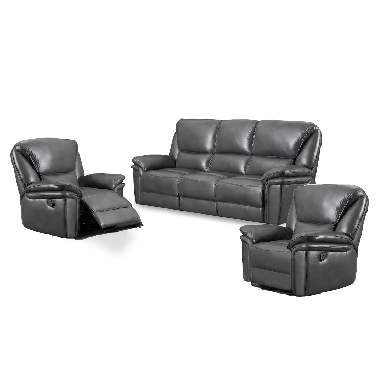 Boston Grey Leather Aire 3 Piece Sofa Suite Sofa Suite