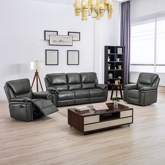 Boston Grey Leather Aire 3 Piece Sofa Suite Sofa Suite