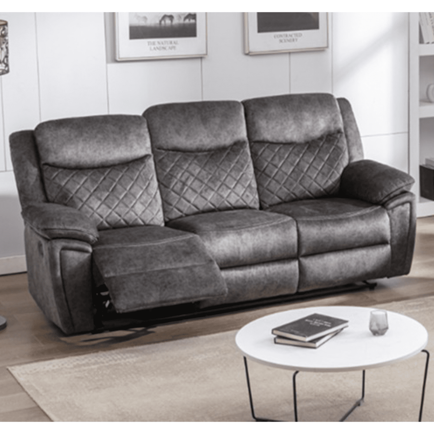 Brianna Plush Fabric Reclining Sofa Suite 3 + 2 - Grey - 2