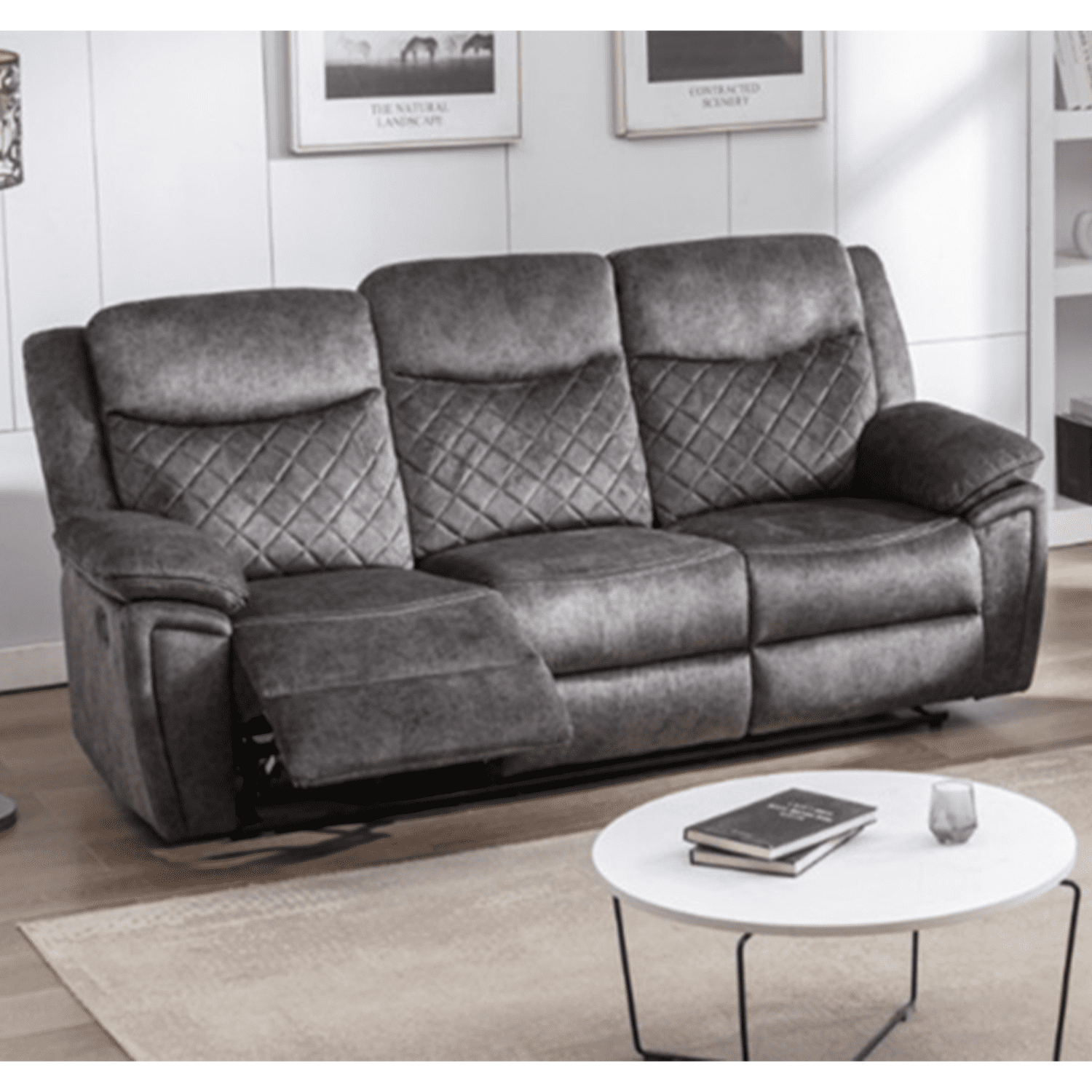 Brianna Plush Fabric Reclining Sofa Suite 3 + 2 - Grey - 2
