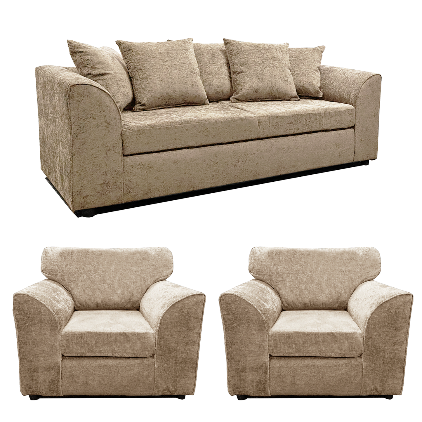 Monaco Chenille Fabric 3 Seater and 2 Armchairs