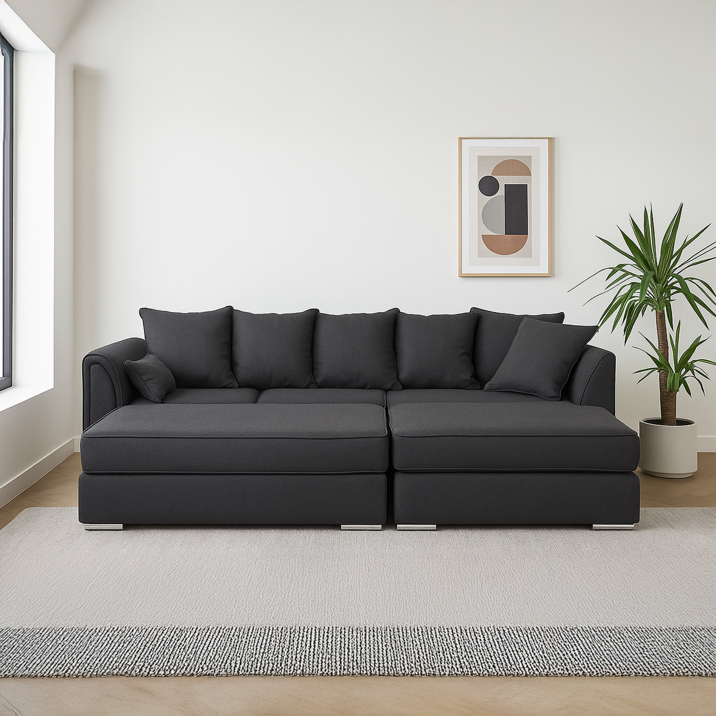 Chiswick Corner Sofa 4 Seater with Footstool - Silver Or Black
