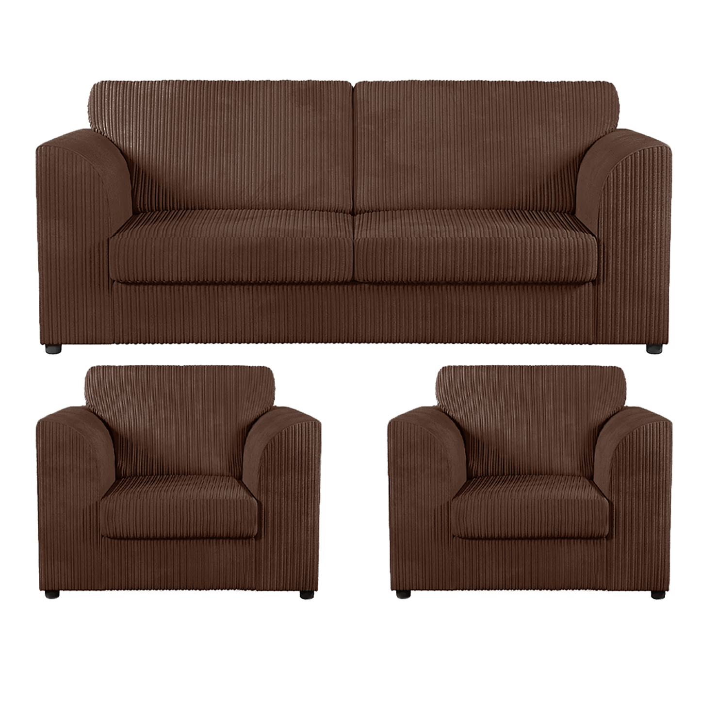 Luxor Full Jumbo Cord 3 Seater and 2 x Armchairs - Full Back