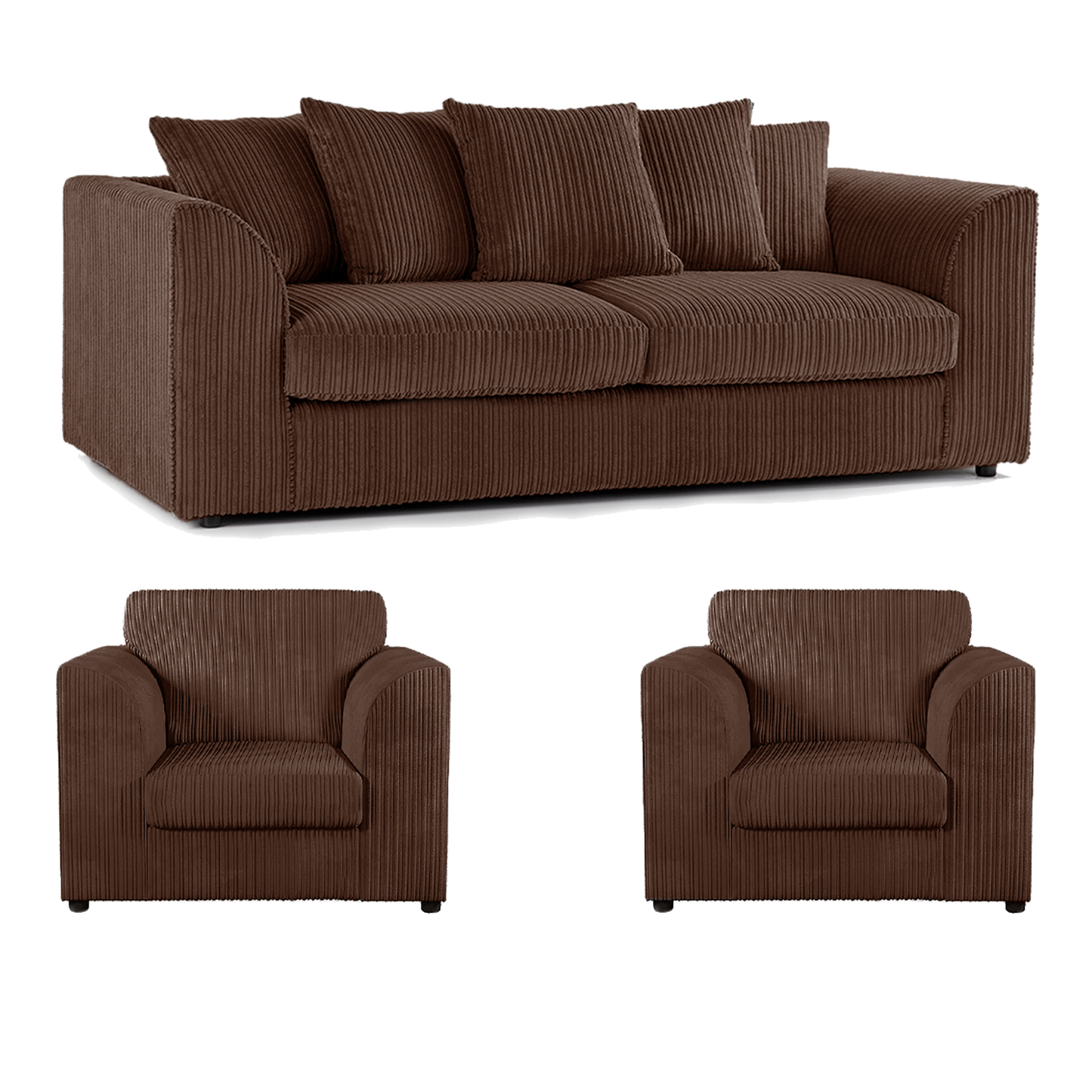 Luxor Full Jumbo Cord 3 Seater and 2 x Armchairs - Scatter Back