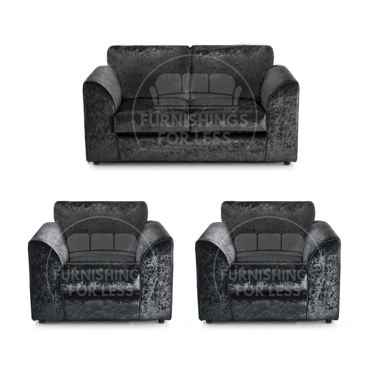 Crystal Crushed Velvet 2 Seater and 2 Armchairs Full Back - 2