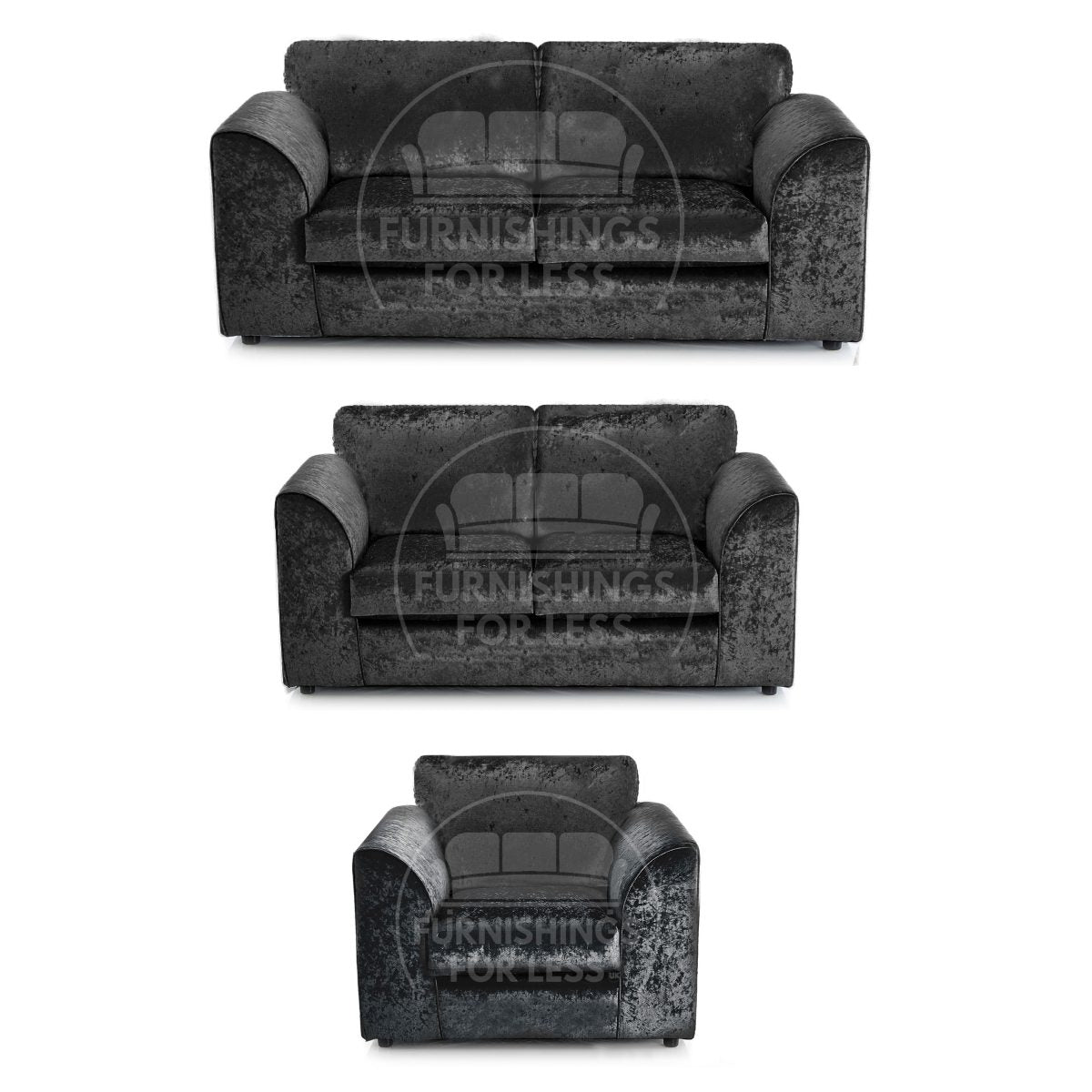 Crystal Crushed Velvet 3 Piece Sofa Suite Full Back