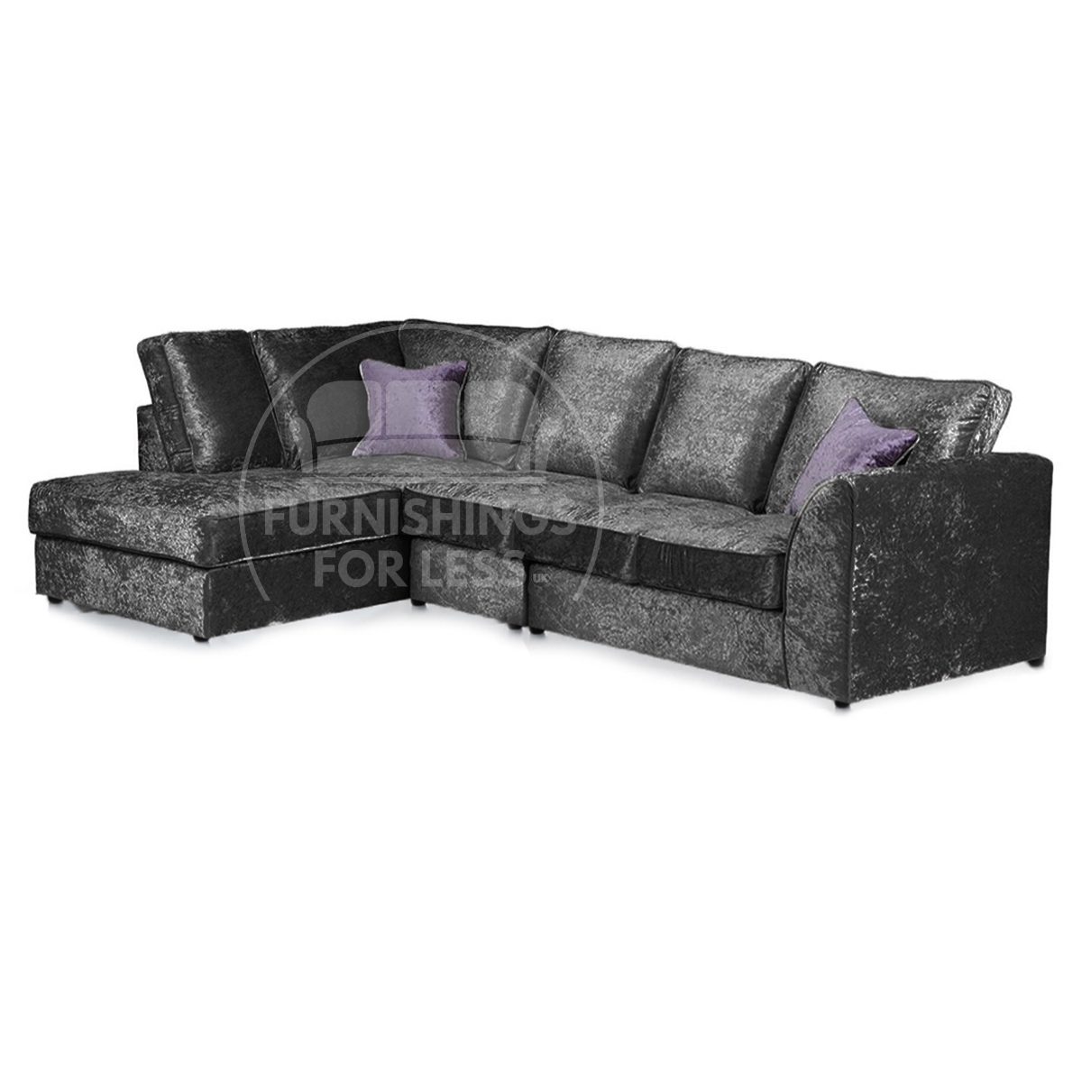 Crystal Crushed Velvet Full Back 5 Seater L Shaped Corner Sofa
