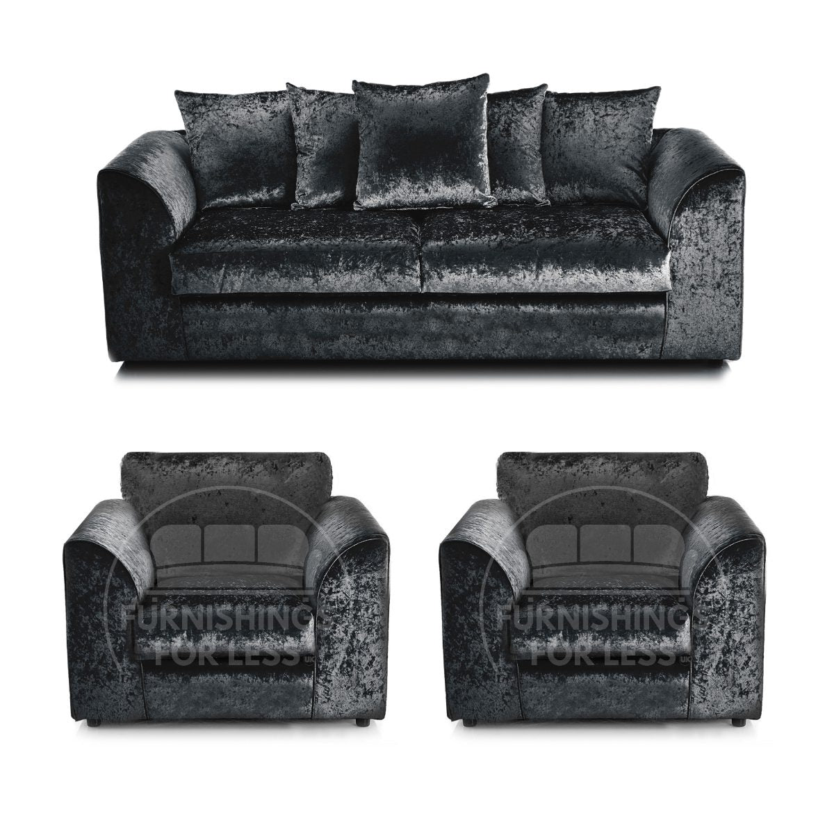 Crystal Crushed Velvet 3 Seater and 2 Armchairs Scatter Back