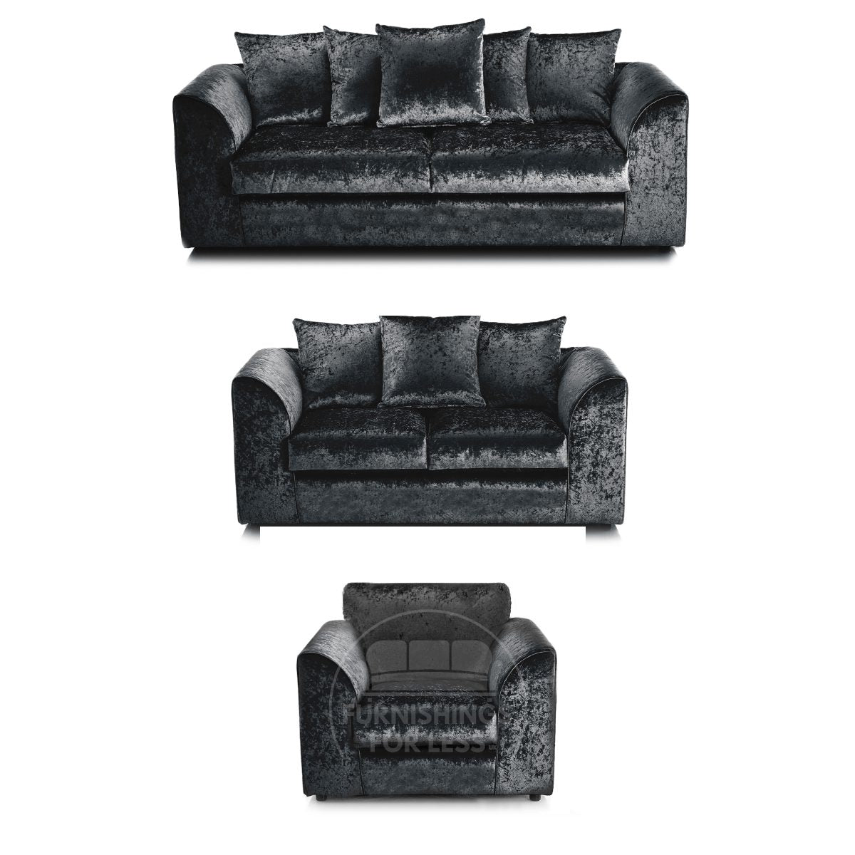 Crystal Crushed Velvet 3 Piece Sofa Suite Scatter Back