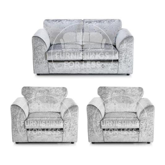 Crystal Crushed Velvet 2 Seater and 2 Armchairs Full Back