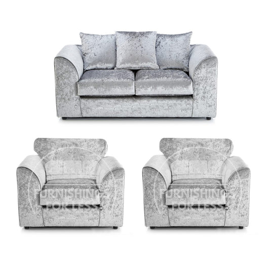 Crystal Crushed Velvet 2 Seater and 2 Armchairs Scatter Back
